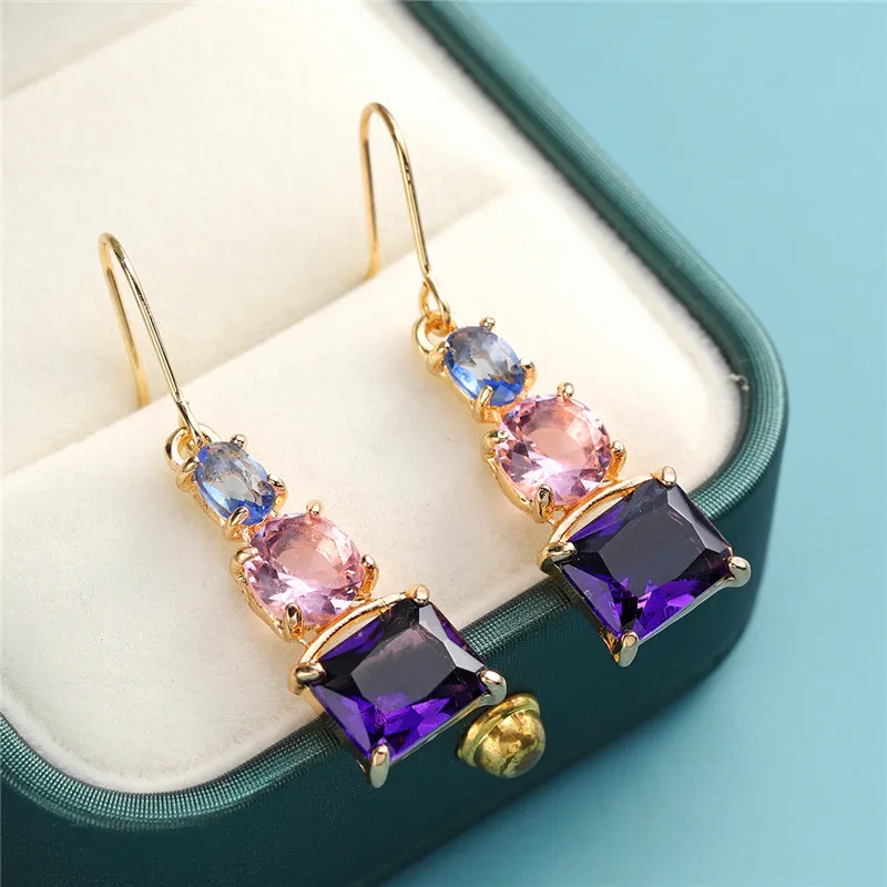 Luxury Female Purple Crystal Drop Earring Yellow Gold Color Wedding Earrings For Women Trendy Geometric Long Dangle Earring
Luxury Female Purple Crystal Drop Earring Yellow Gold Color Wedding Earrings For Women Trendy Geometric Long Dangle Earring