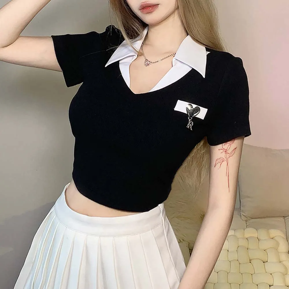 Summer New Women Clothing Is Fresh And Sweet Ins Campus Style Chic Lapel Slim Fit Cropped Navel Solid Color T-shirt Top
Summer New Women Clothing Is Fresh And Sweet Ins Campus Style Chic Lapel Slim Fit Cropped Navel Solid Color T-shirt Top