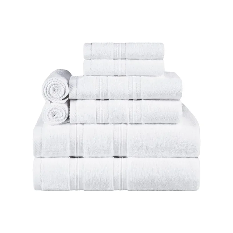 Super Absorbent & Lightweight 8-Piece White Zero Twist Soft Towel Set for Home, Gym and/or Travel
Super Absorbent & Lightweight 8-Piece White Zero Twist Soft Towel Set for Home, Gym and/or Travel