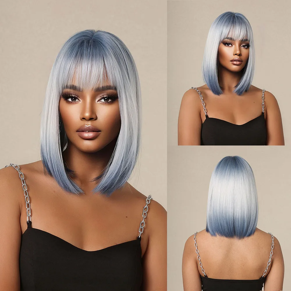 Short Ombre Blue to White Synthetic Wigs with Bangs Straight Bob Hair for Women Daily Party Cosplay Halloween Wig Heat Resistant
Short Ombre Blue to White Synthetic Wigs with Bangs Straight Bob Hair for Women Daily Party Cosplay Halloween Wig Heat Resistant