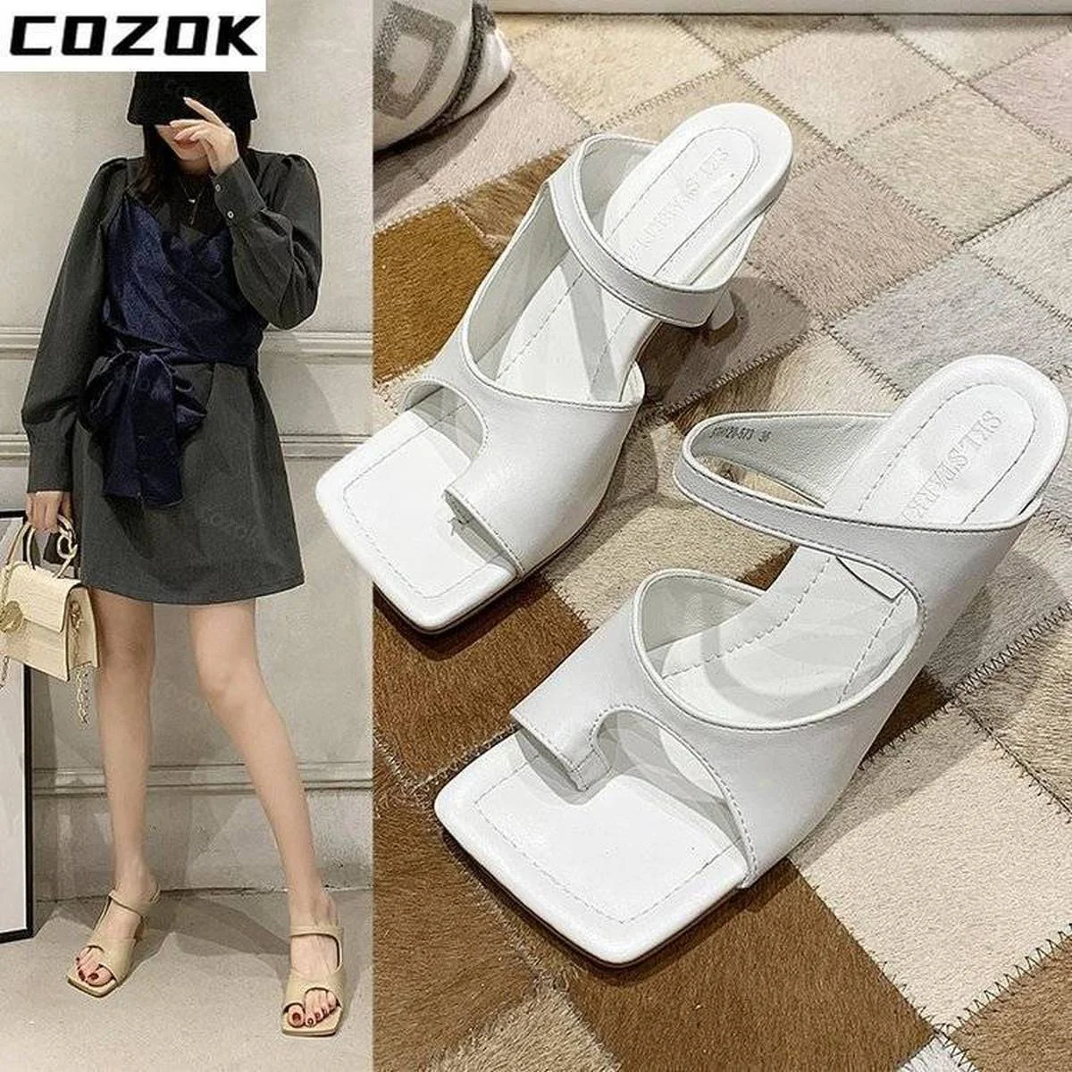 2022 Square Head Middle-heeled High-heeled Slippers Women's Flip-flops Split Toe Hollow Casual Sandals and Slippers Stilettos
2022 Square Head Middle-heeled High-heeled Slippers Women's Flip-flops Split Toe Hollow Casual Sandals and Slippers Stilettos