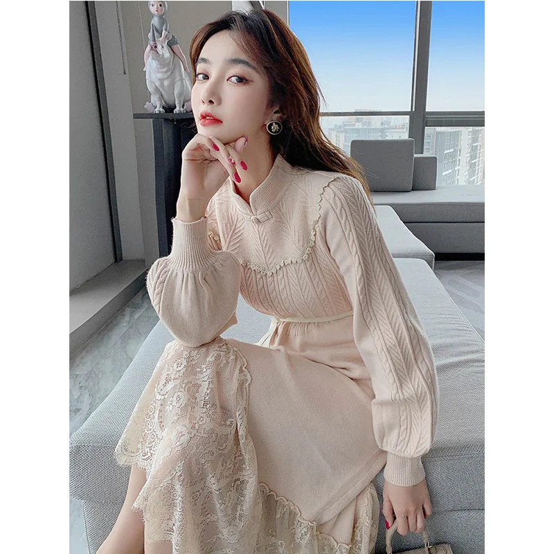 2022 Autumn New Knitted Sweater Dress Women Lantern Sleeve Lace Decoration Turtleneck Elegant Dresses Winter Clothes
2022 Autumn New Knitted Sweater Dress Women Lantern Sleeve Lace Decoration Turtleneck Elegant Dresses Winter Clothes