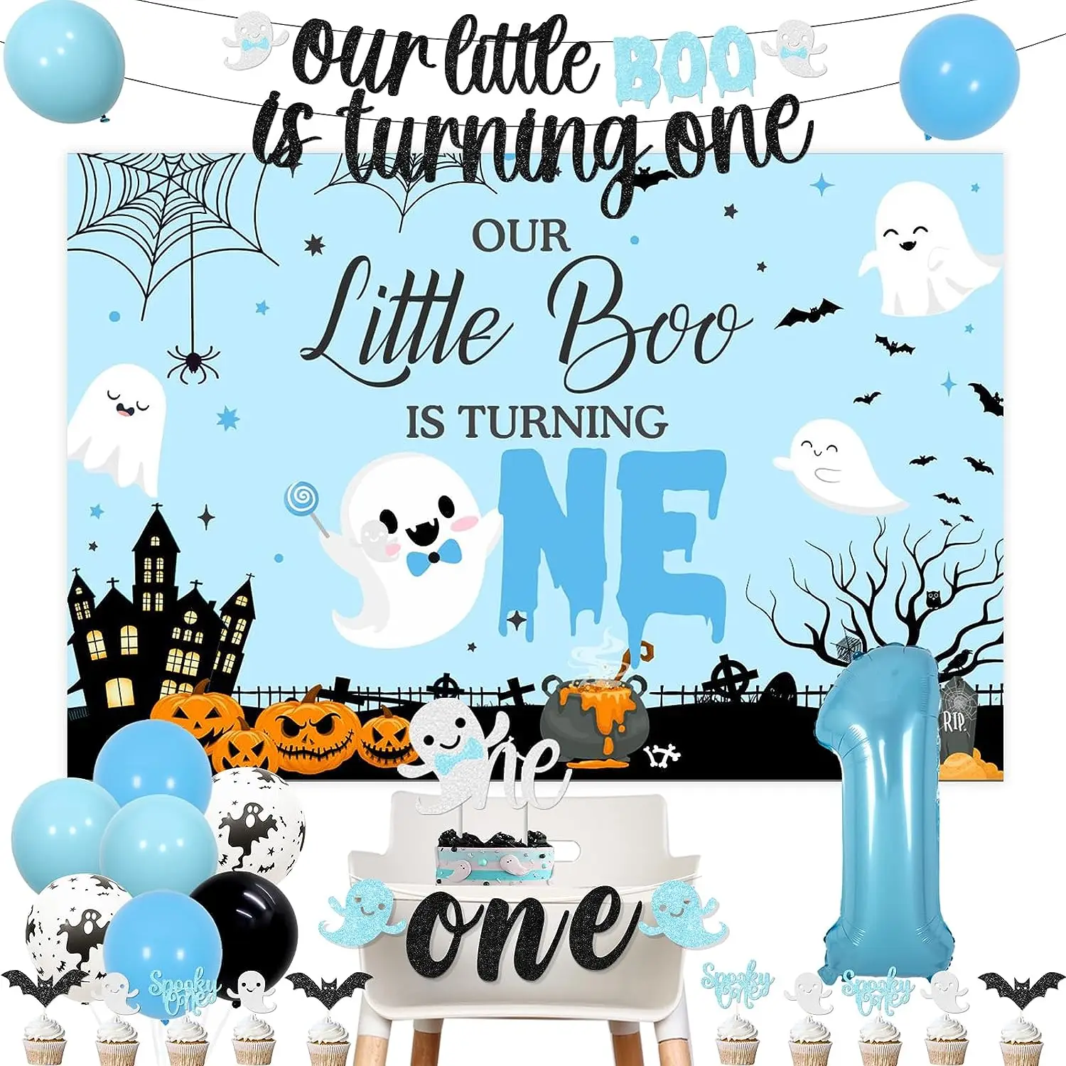 Halloween 1st Birthday Party Decorations Boy Blue Little Boo Backdrop The Spooky One High Chair Banner Ghost Cake Toppers 1 Year
Halloween 1st Birthday Party Decorations Boy Blue Little Boo Backdrop The Spooky One High Chair Banner Ghost Cake Toppers 1 Year
