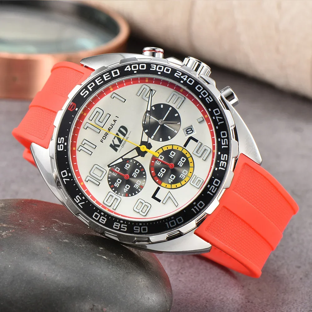 

Popular Red Silicone Strap Original Brand Exquisite Men Watches 3 Eyes Quartz Movement High Quality AAA Clock Seller Recommend