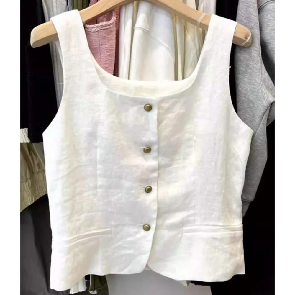Summer New Linen Retro Temperament Small Fragrance Black High-end Sense Square Collar Sleeveless Vest Jacket Top Women
Summer New Linen Retro Temperament Small Fragrance Black High-end Sense Square Collar Sleeveless Vest Jacket Top Women
