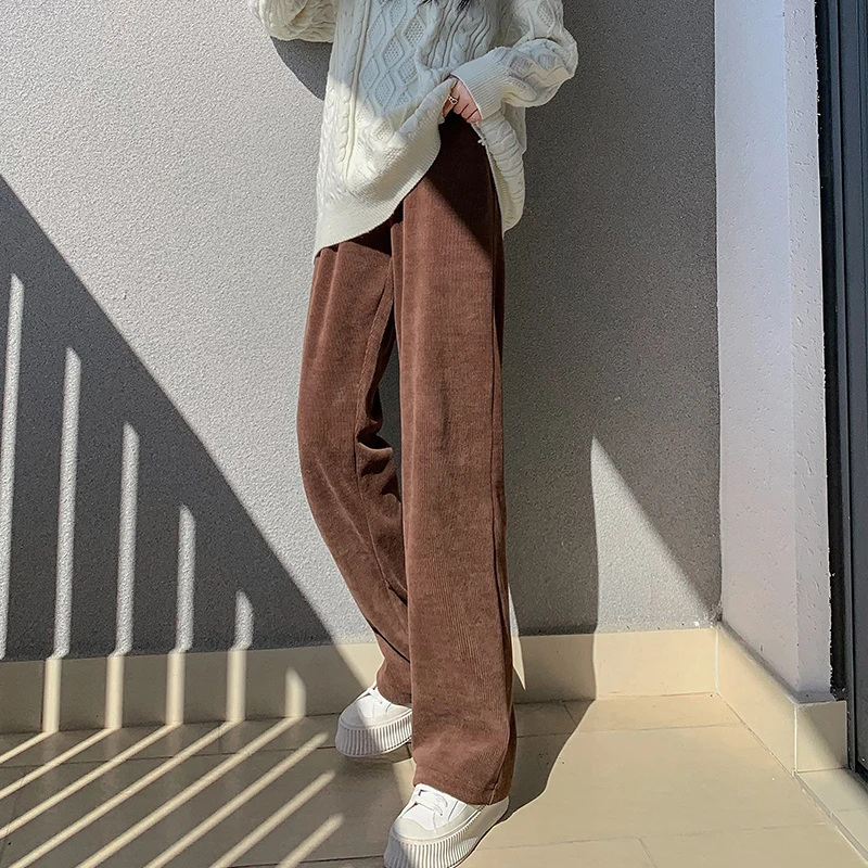 Women's Elastic High Waist Lace Up Corduroy Coffee Pants Autumn Winter New Street Style Female Straight Wide Leg Trousers
Women's Elastic High Waist Lace Up Corduroy Coffee Pants Autumn Winter New Street Style Female Straight Wide Leg Trousers