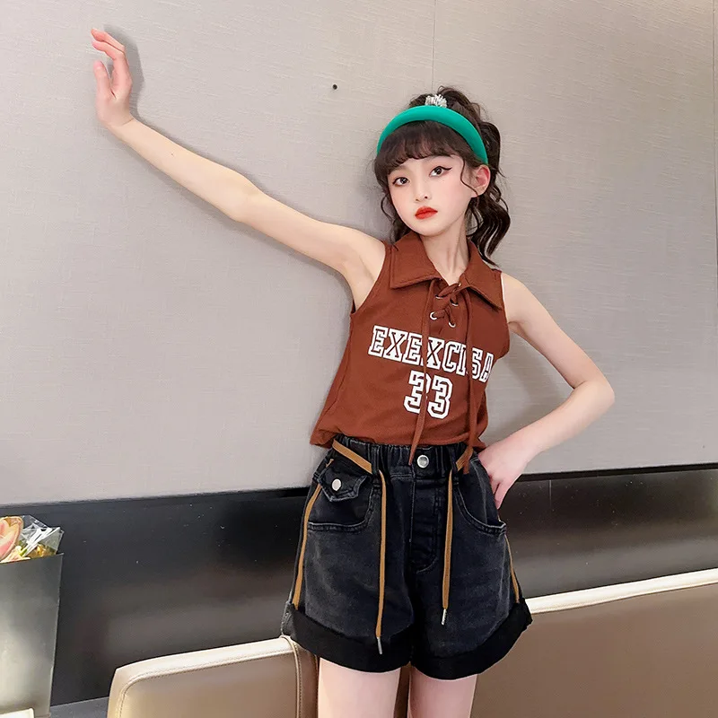 Girls Bandage Tank Tops 8 10 12 years Summer Fashion Letter Print T Shirts Teenager Stylish Clothes
Girls Bandage Tank Tops 8 10 12 years Summer Fashion Letter Print T Shirts Teenager Stylish Clothes