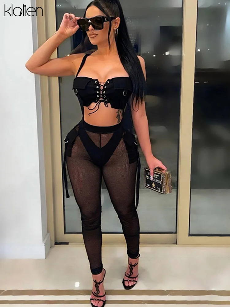 KLALIEN Fashion Sexy See Through Mesh Crop Top and Trousers Two Piece Set Women Casual Streetwear Wild Female Tracksuit 2022 New
KLALIEN Fashion Sexy See Through Mesh Crop Top and Trousers Two Piece Set Women Casual Streetwear Wild Female Tracksuit 2022 New