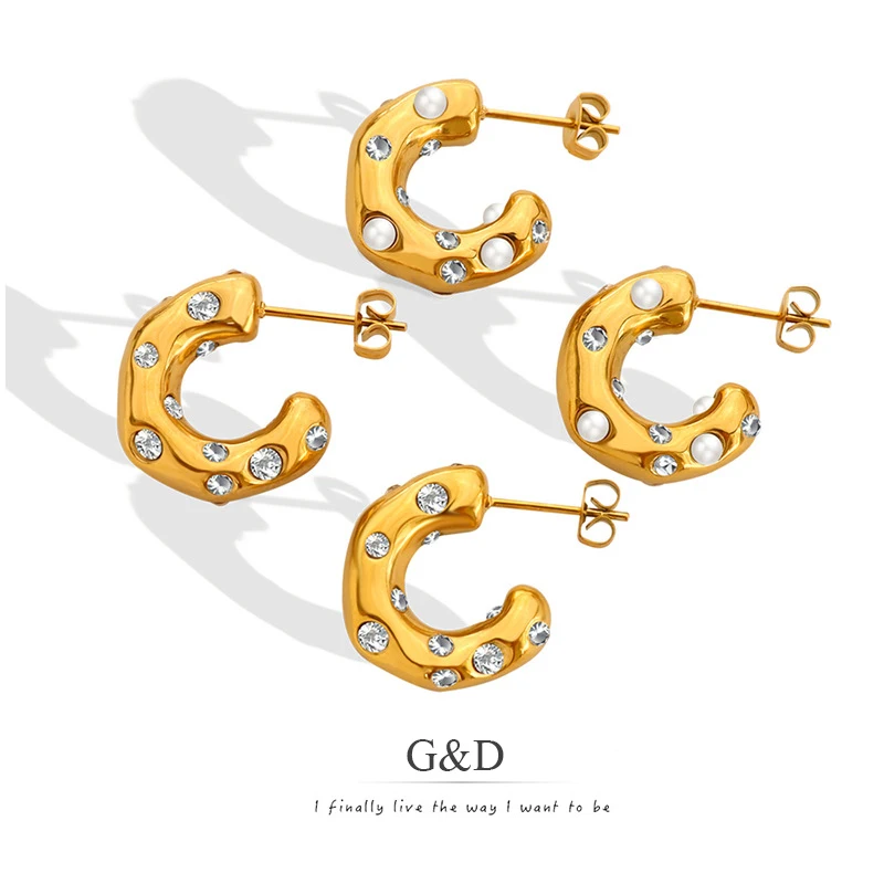 G&D Fashion Irregular Earring Jewelry Stainless Steel Gold Color Plated C-shape Zircon Pearl Inlaid Thick Earrings Birthday Gift
G&D Fashion Irregular Earring Jewelry Stainless Steel Gold Color Plated C-shape Zircon Pearl Inlaid Thick Earrings Birthday Gift