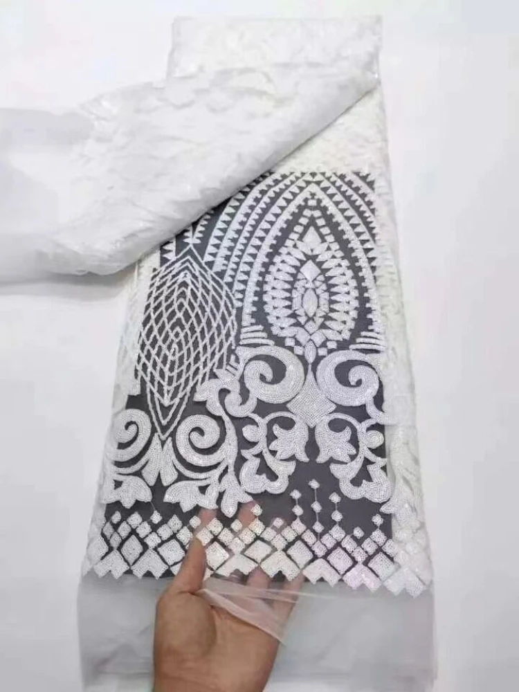 African 2023 White Brocade Lace Fabrics With Sequins Tulle Wedding Dress For Women Embroidery Mesh Fabric Sewing By Meter 5yards
African 2023 White Brocade Lace Fabrics With Sequins Tulle Wedding Dress For Women Embroidery Mesh Fabric Sewing By Meter 5yards