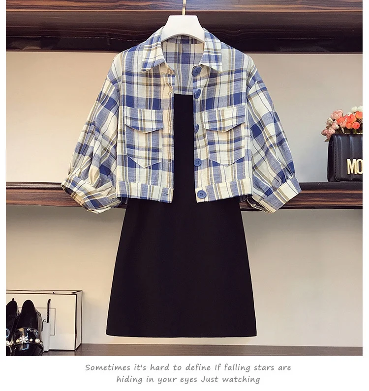Spring Autumn Woman Lanon Cotton Knee-length Turn-Down Collar Plaid Print New Fashion Long Sleeves Two Pieces Women's Sets Femal
Spring Autumn Woman Lanon Cotton Knee-length Turn-Down Collar Plaid Print New Fashion Long Sleeves Two Pieces Women's Sets Femal