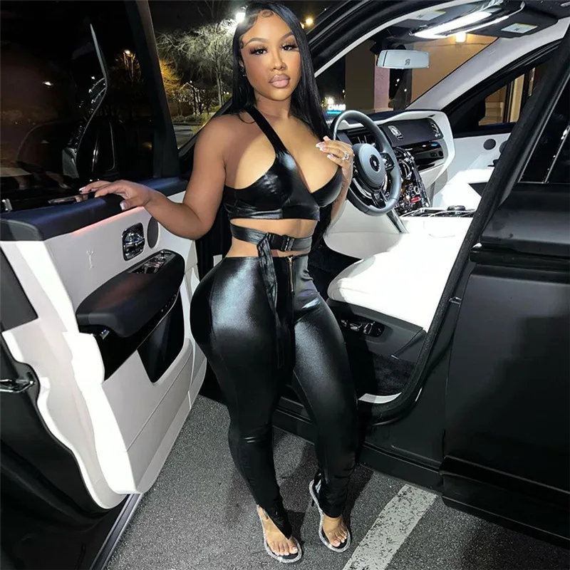 Wishyear 2022 Black PU Leather Sexy Women Clothing 2 Pieces Set Pants and Tie Up Crop Top Club Outfits Matching Sets
Wishyear 2022 Black PU Leather Sexy Women Clothing 2 Pieces Set Pants and Tie Up Crop Top Club Outfits Matching Sets