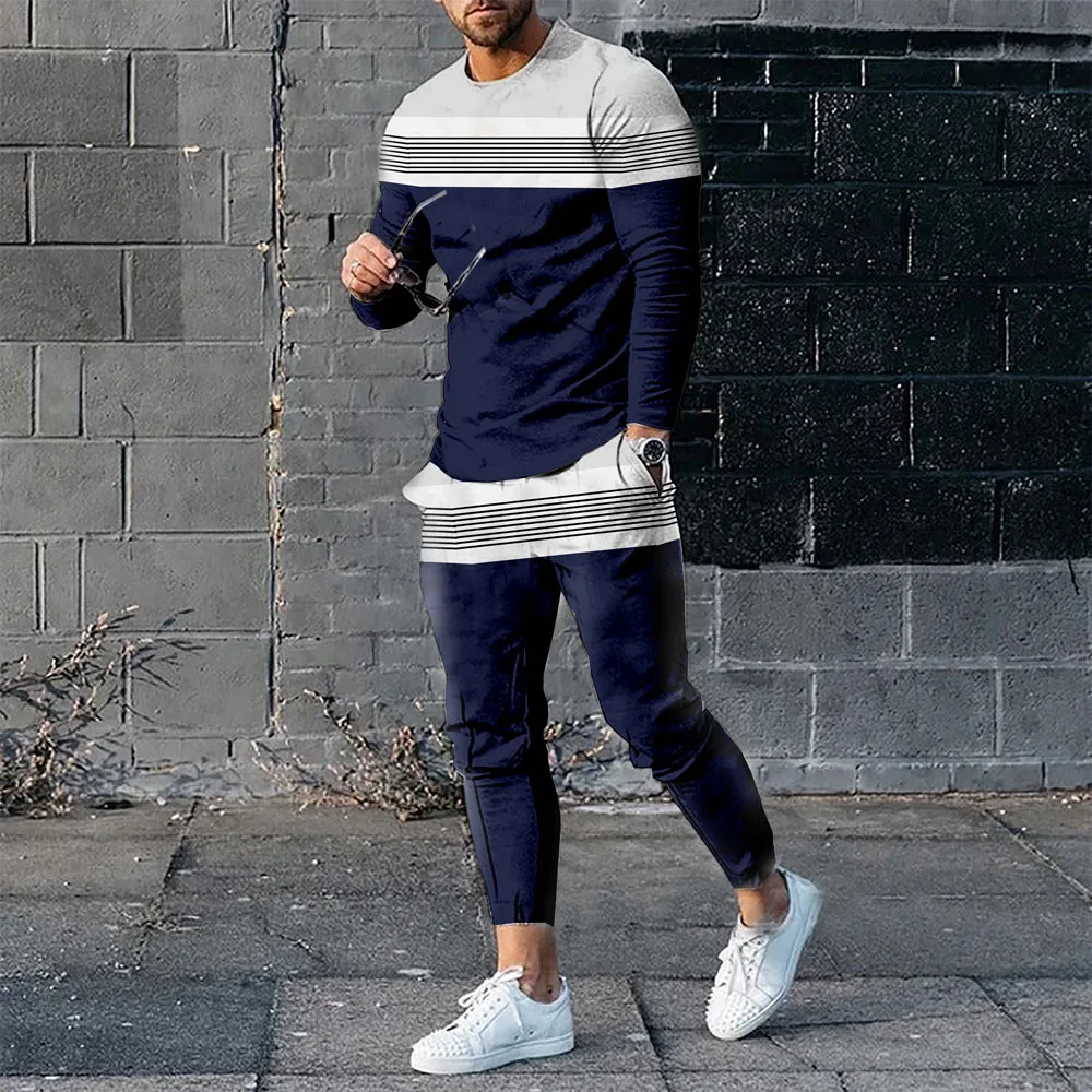 Fall New Men's Casual Tracksuit Striped Pattern Long Sleeve T-Shirt + Trousers 2 Piece Oversized Harajuku Street Wear Men's Suit
Fall New Men's Casual Tracksuit Striped Pattern Long Sleeve T-Shirt + Trousers 2 Piece Oversized Harajuku Street Wear Men's Suit