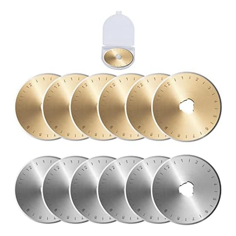 12 Piece Rotarycutter Blades With Storage Box Gold & Silver 45Mm For Handcrafting, Art, Diys, Crafts, Quilting
12 Piece Rotarycutter Blades With Storage Box Gold & Silver 45Mm For Handcrafting, Art, Diys, Crafts, Quilting