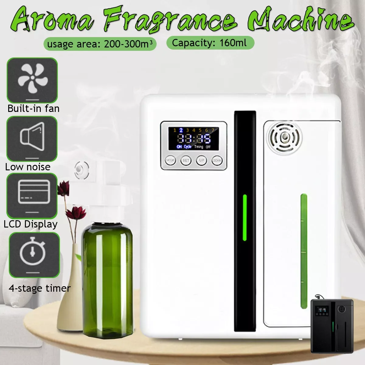 300m³ Lntelligent Aroma Fragrance Machine 160ml Timer Function Scent Unit Essential Oil Aroma Diffuser for Home Hotel Office
300m³ Lntelligent Aroma Fragrance Machine 160ml Timer Function Scent Unit Essential Oil Aroma Diffuser for Home Hotel Office