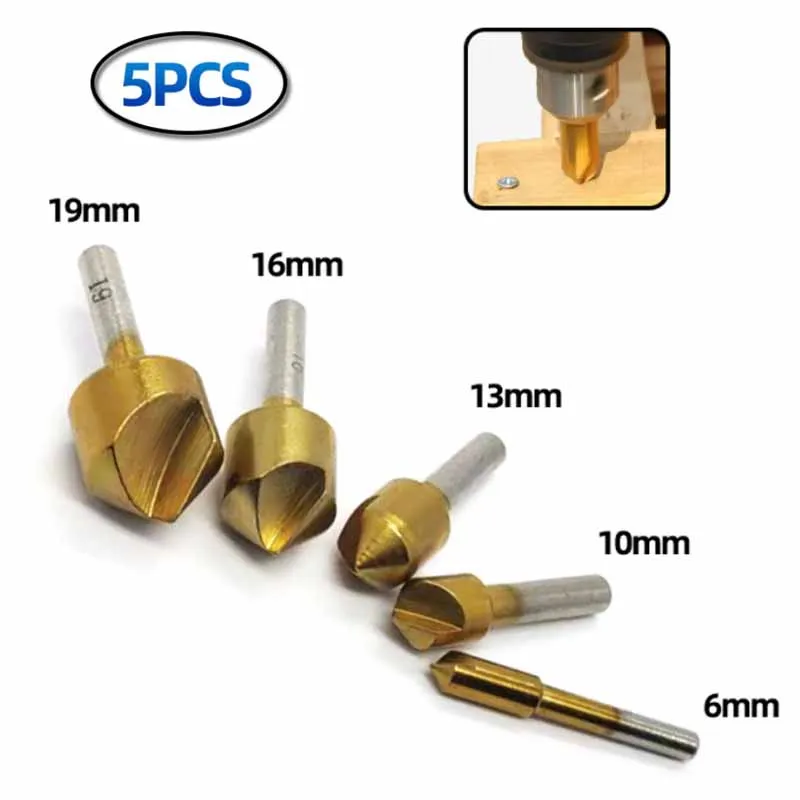 5Pcs/set Round Handle 90°Chamfer Drill Bit 6-19mm Woodworking Drill Bit Cutter Countersink Drill Bit Set Metal Drilling
5Pcs/set Round Handle 90°Chamfer Drill Bit 6-19mm Woodworking Drill Bit Cutter Countersink Drill Bit Set Metal Drilling