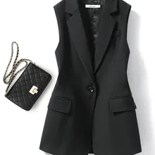 Womens Lapel Collar Vest Coat All-Matched Single Breasted Sleeveless Classic Solid Color Chic Vintage Office Lady Jacket