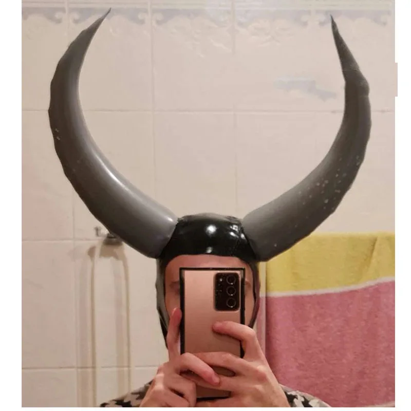 Handmade Sexy Black Open Face Latex Hood Fetish Inflatable Bull Horn Mask with Back Zipper
Handmade Sexy Black Open Face Latex Hood Fetish Inflatable Bull Horn Mask with Back Zipper