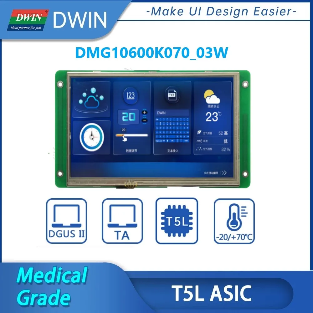 

DWIN 7 Inch TFT LCD HMI Display Module 1024*600 RS232/RS485 Capacitive Resistive Touch Panel For Arduino STM32 DMG10600K070_03W