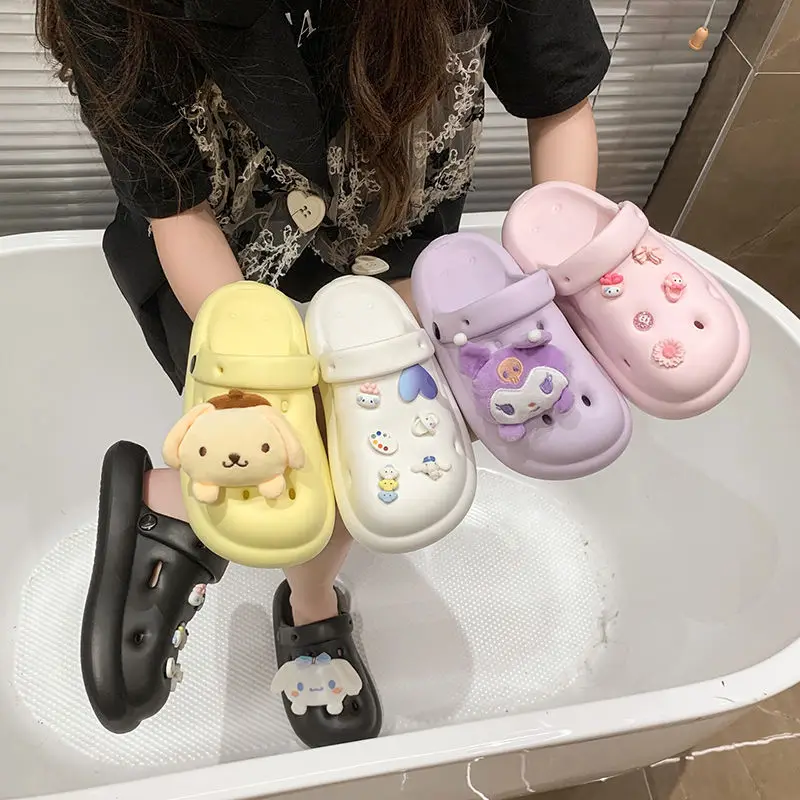 Сандалии Sanrios Cinnamoroll с пурпурными помпонами, Симпатичные Мультяшные шлепанцы Kuromi My Melody, Нескользящие, на толстой подошве, для ношения летом
Сандалии Sanrios Cinnamoroll с пурпурными помпонами, Симпатичные Мультяшные шлепанцы Kuromi My Melody, Нескользящие, на толстой подошве, для ношения летом