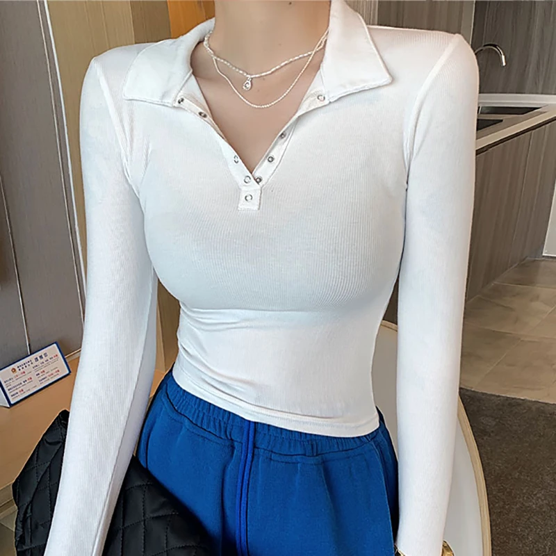 Spring Autumn T Shirt Women Cotton Solid Basic Turn-down Neck Casual Fashion T-shirts Female Long Sleeve Tops Tshirts Woman Tees
Spring Autumn T Shirt Women Cotton Solid Basic Turn-down Neck Casual Fashion T-shirts Female Long Sleeve Tops Tshirts Woman Tees