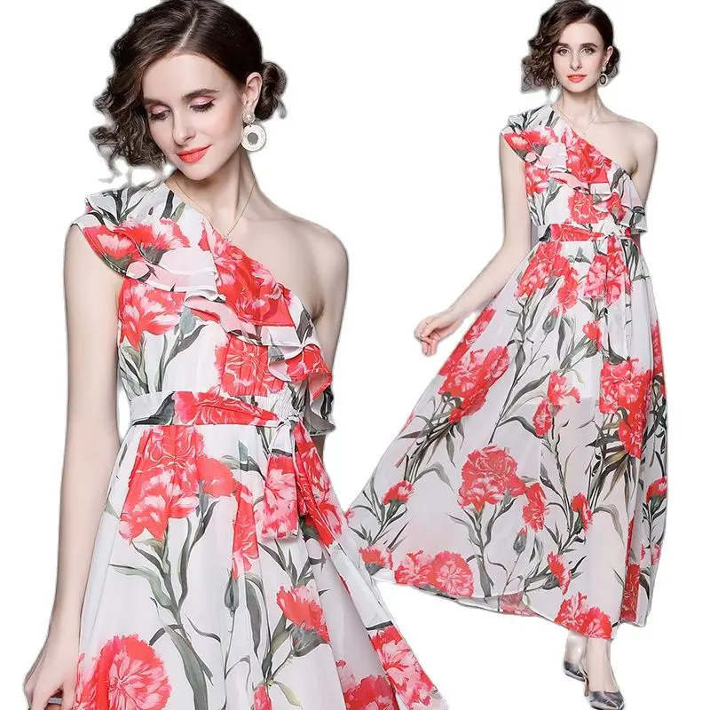 Women's One Shoulder Chiffon Floral Maxi Dress, Sexy Slim Lace Up Bow Ruffles, Boho Dresses, Vacation Ballgown, Summer, 2023
Women's One Shoulder Chiffon Floral Maxi Dress, Sexy Slim Lace Up Bow Ruffles, Boho Dresses, Vacation Ballgown, Summer, 2023