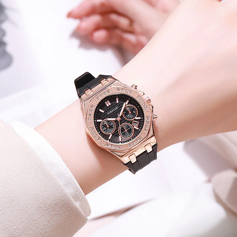

Роскошные женские кварцевые часы с алмазным циферблатом, модные наручные часы с силиконовым ремешком и датой, студенческий подарок, женские часы, Прямая поставка