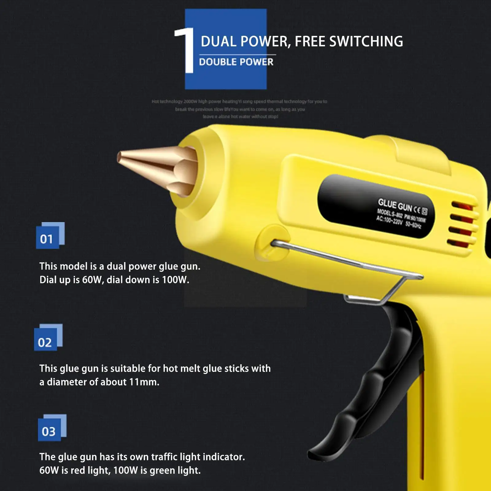 Hot Glue Gun High Temp-full Size 60/100w Dual Power Exchanger Electric Tool Kit Glue Heavy Heat Melt Duty Gun Z0h4
Hot Glue Gun High Temp-full Size 60/100w Dual Power Exchanger Electric Tool Kit Glue Heavy Heat Melt Duty Gun Z0h4