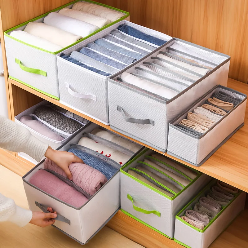 

Jeans Compartment Storage Box Closet Clothes Drawer Mesh Separation Box Stacking Pants Drawer Divider Can Washed Home Organizer