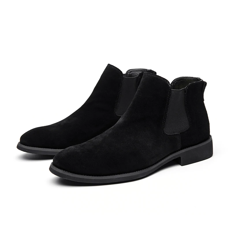 

New Black Chelsea Boots for Men Flock Ankle Round Toe Slip-On Fleeces Business Men Boots Free Shipping Bottes Pour Hommes