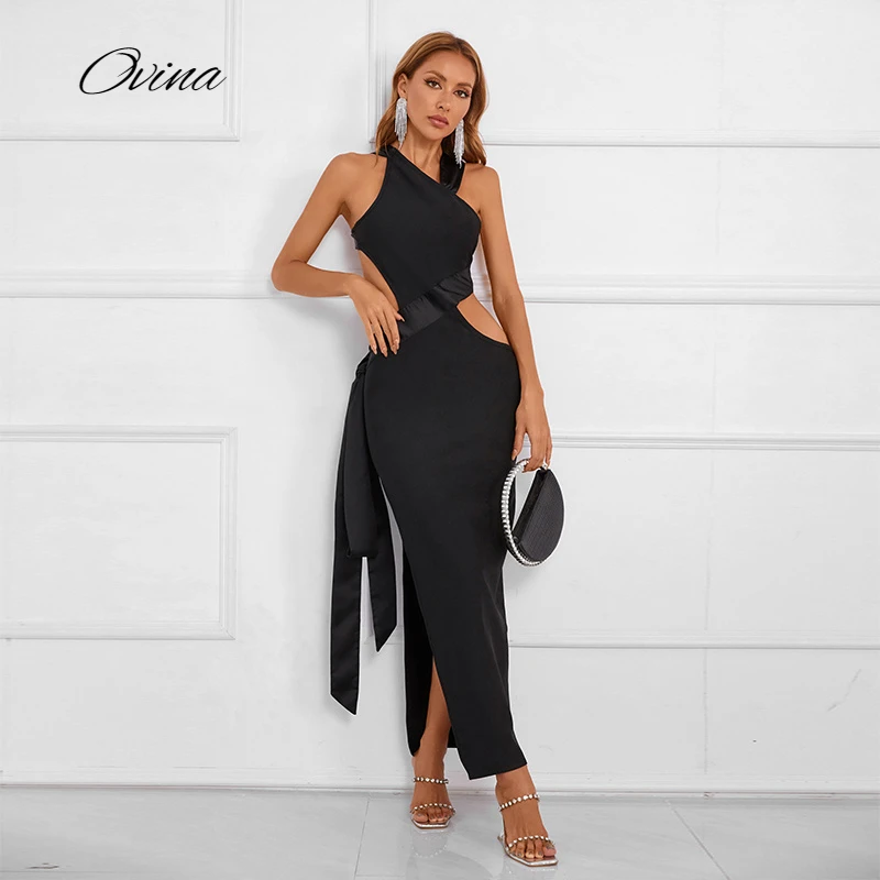 Stand Alone Halterneck Long Skirt Waist Hollow Out Knot Design Women's Sexy Sleeveless Tight Bandage Night Club Party Dress
Stand Alone Halterneck Long Skirt Waist Hollow Out Knot Design Women's Sexy Sleeveless Tight Bandage Night Club Party Dress