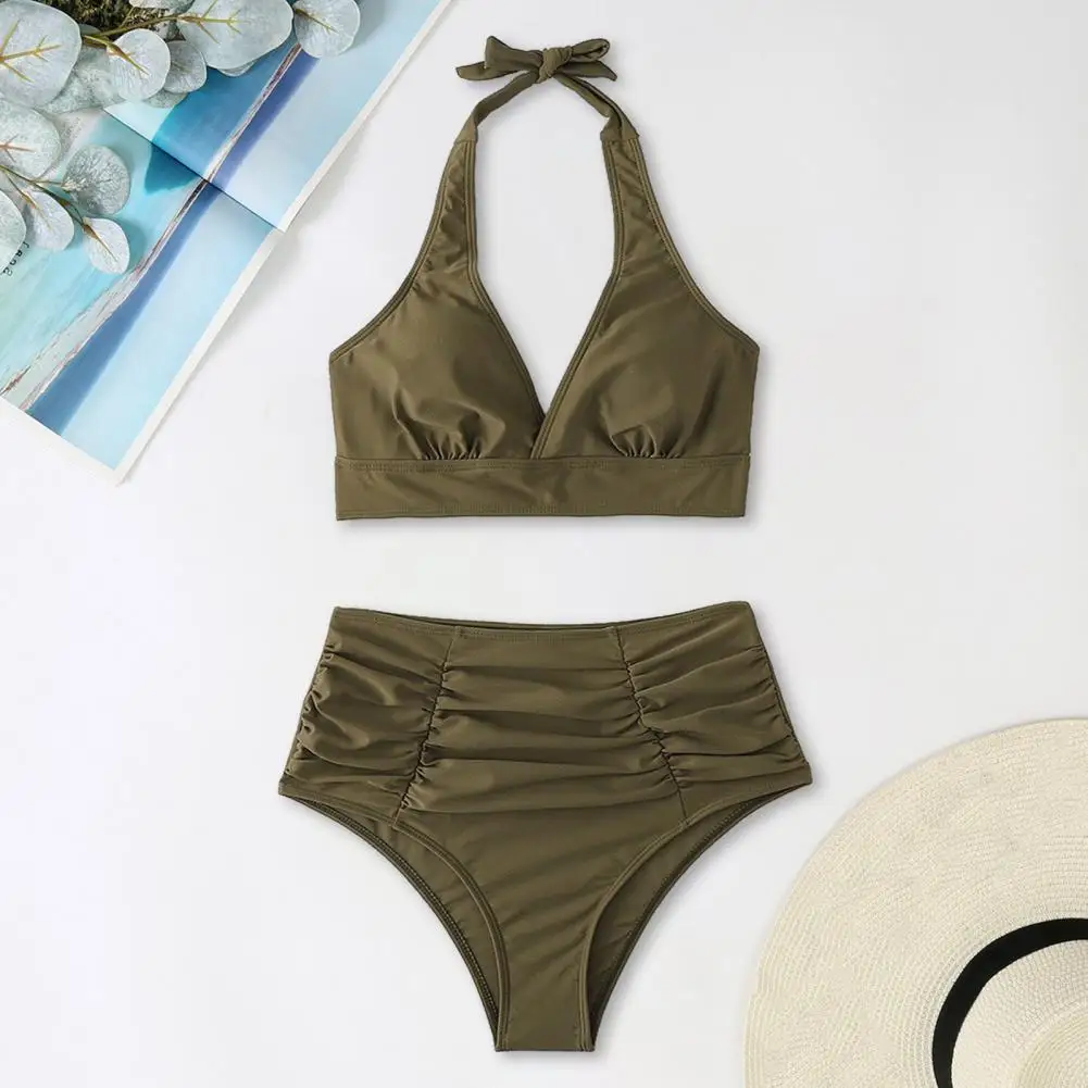 2 шт./компл. шикарный женский купальник, однотонный плиссированный женский купальник с открытой спиной, летнее женское бикини 
2 шт./компл. шикарный женский купальник, однотонный плиссированный женский купальник с открытой спиной, летнее женское бикини