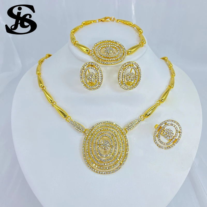 Dubai Fashion Jewelry 18K Gold Round Shape Spiral Earrings Luxury Jewelry Set For Women Wedding Party Anniversary Gift
Dubai Fashion Jewelry 18K Gold Round Shape Spiral Earrings Luxury Jewelry Set For Women Wedding Party Anniversary Gift