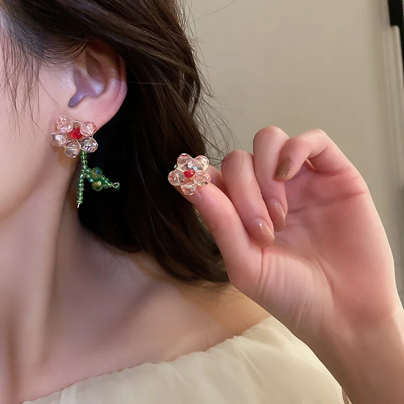 925 silver needle asymmetric crystal flower earrings pastoral style girly heart cute earrings fashion women's fun earrings boho
925 silver needle asymmetric crystal flower earrings pastoral style girly heart cute earrings fashion women's fun earrings boho