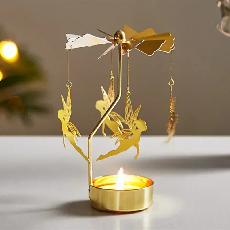 

Metal Rotating Spinner Carousel Candle Tea Light Holder Table Rotating Transfer Windmill Decoration Home Elegance Candle Holder