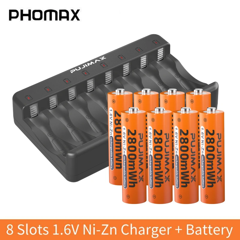 PHOMAX Smart 8-slot Ni-Zn Battery Charger with LED Light Display with AA 1.6V Ni-Zn 2800mWh High Capacity Rechargeable Battery 
PHOMAX Smart 8-slot Ni-Zn Battery Charger with LED Light Display with AA 1.6V Ni-Zn 2800mWh High Capacity Rechargeable Battery