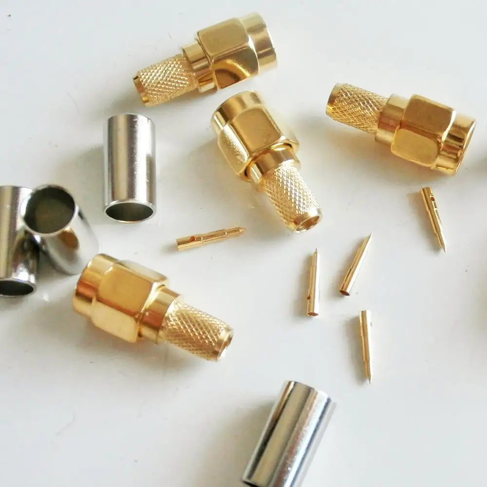 

10X Pcs New High-quality RF Coax Connector Socket SMA Male Jack Crimp for LMR195 RG58 RG142 RG223 RG400 Cable Plug Gold Coaxial