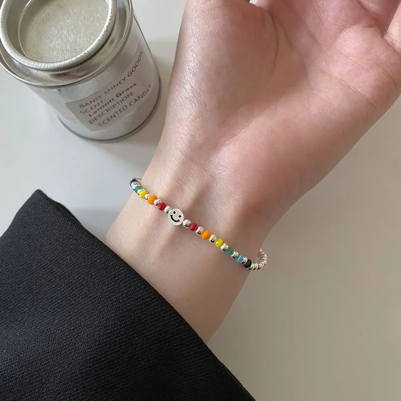 Korean Rainbow Smiley Bracelet S925 Sterling Silver Handmade Elastic String Design Sweet Colorful Bracelet
Korean Rainbow Smiley Bracelet S925 Sterling Silver Handmade Elastic String Design Sweet Colorful Bracelet
