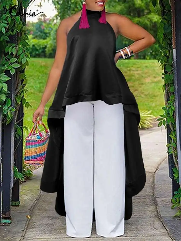 Celmia Sexy Sleeveless Asymmetric Hem Blouse Fashion 2022 Women Halter Neck Long Tops Casual Loose Oversize Tunics Streetwear
Celmia Sexy Sleeveless Asymmetric Hem Blouse Fashion 2022 Women Halter Neck Long Tops Casual Loose Oversize Tunics Streetwear