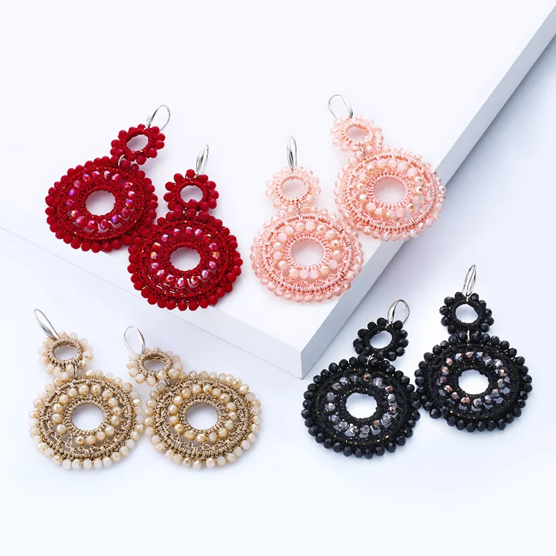 V&YIDOU Bohemia Crystal Beads Woven Earrings Woman Handmade Black Beads Big Earrings Ethnic Oorbellen Big Drop Earring
V&YIDOU Bohemia Crystal Beads Woven Earrings Woman Handmade Black Beads Big Earrings Ethnic Oorbellen Big Drop Earring