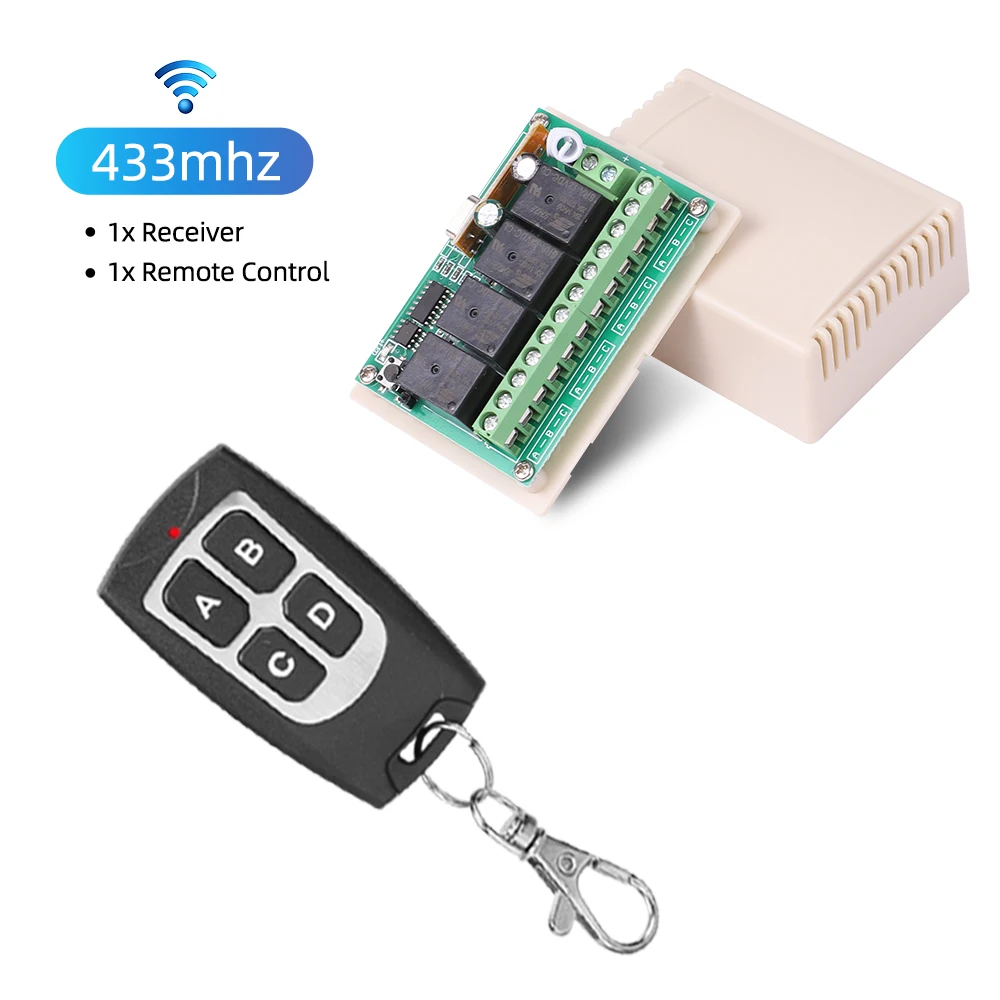 Diy DC 6V 12V 4 Gangs Relay Module Transmitter Universal Receiver 433MHz Wireless Remote Control Switch Motor Controller
Diy DC 6V 12V 4 Gangs Relay Module Transmitter Universal Receiver 433MHz Wireless Remote Control Switch Motor Controller