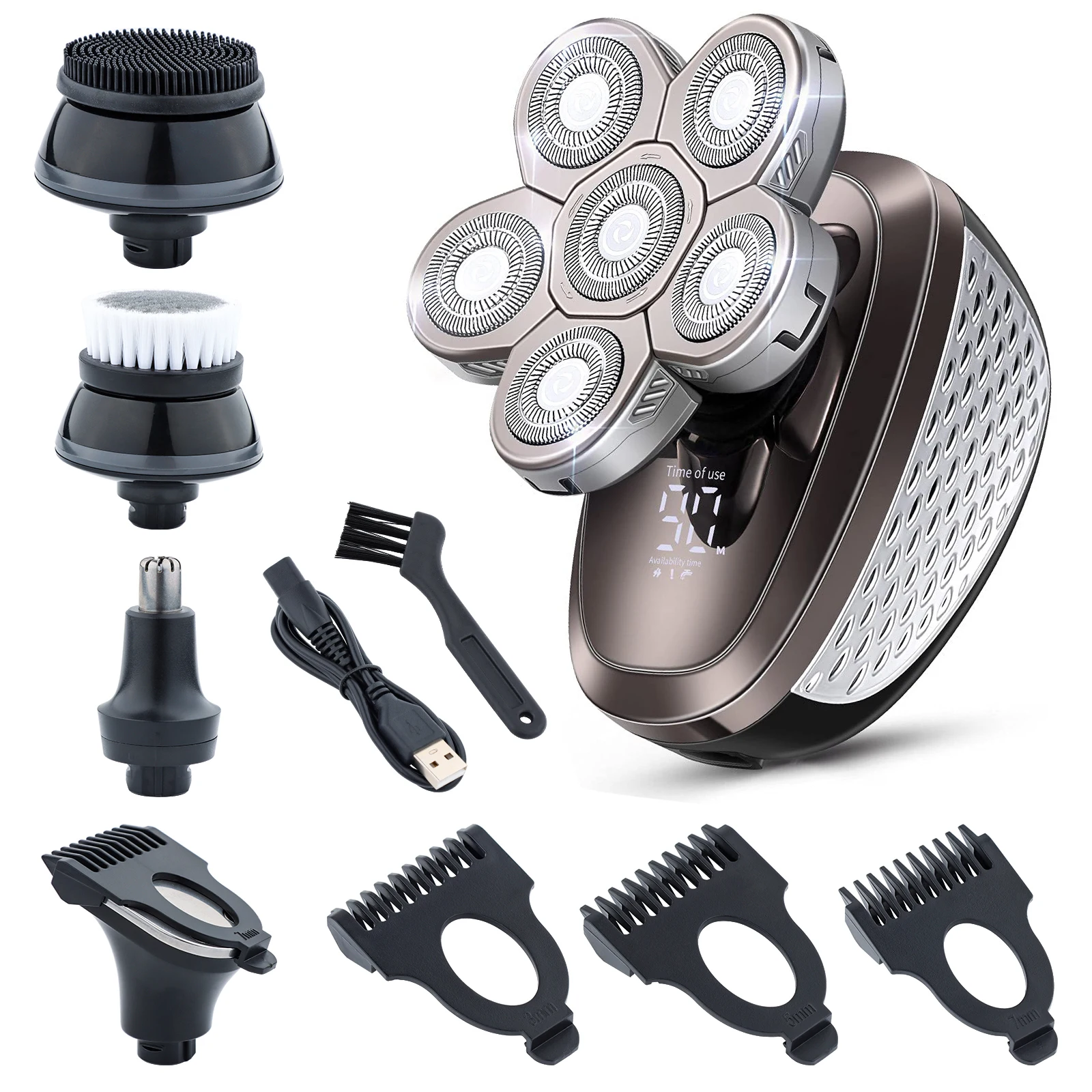 5 In 1 6D Men's Rechargeable Bald Head Electric Shaver 5 Floating Heads Beard Nose Ear Hair Trimmer Razor Clipper Facial Brush
5 In 1 6D Men's Rechargeable Bald Head Electric Shaver 5 Floating Heads Beard Nose Ear Hair Trimmer Razor Clipper Facial Brush