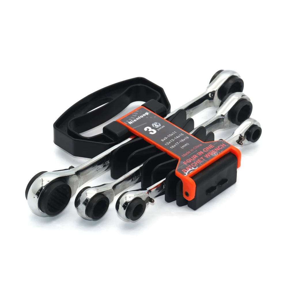 Reversible 72 Teeth Ratcheting Wrench Set 4 In 1 Ratchet Key Spanner Wrench Set Multi Size Hand Tool Wrench Kit Chrome Vanadium 
Reversible 72 Teeth Ratcheting Wrench Set 4 In 1 Ratchet Key Spanner Wrench Set Multi Size Hand Tool Wrench Kit Chrome Vanadium