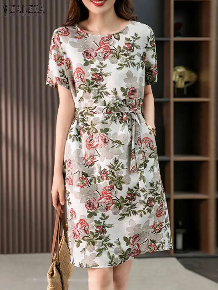 ZANZEA Casual Printed Dress Women Short Sleeve Knee-length Dress Round Neck Vintage Vestidos Holiday Belted Summer Short Robes
ZANZEA Casual Printed Dress Women Short Sleeve Knee-length Dress Round Neck Vintage Vestidos Holiday Belted Summer Short Robes