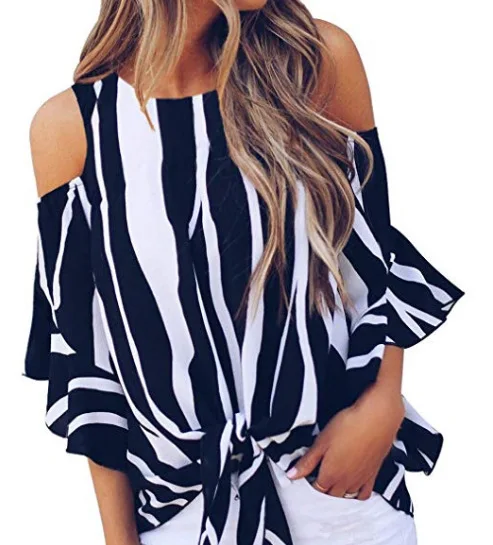 Summer Fashion New Women's Tops Round Neck Strapless Flared Seven-point Sleeve Vertical Striped Casual T-shirt
Summer Fashion New Women's Tops Round Neck Strapless Flared Seven-point Sleeve Vertical Striped Casual T-shirt