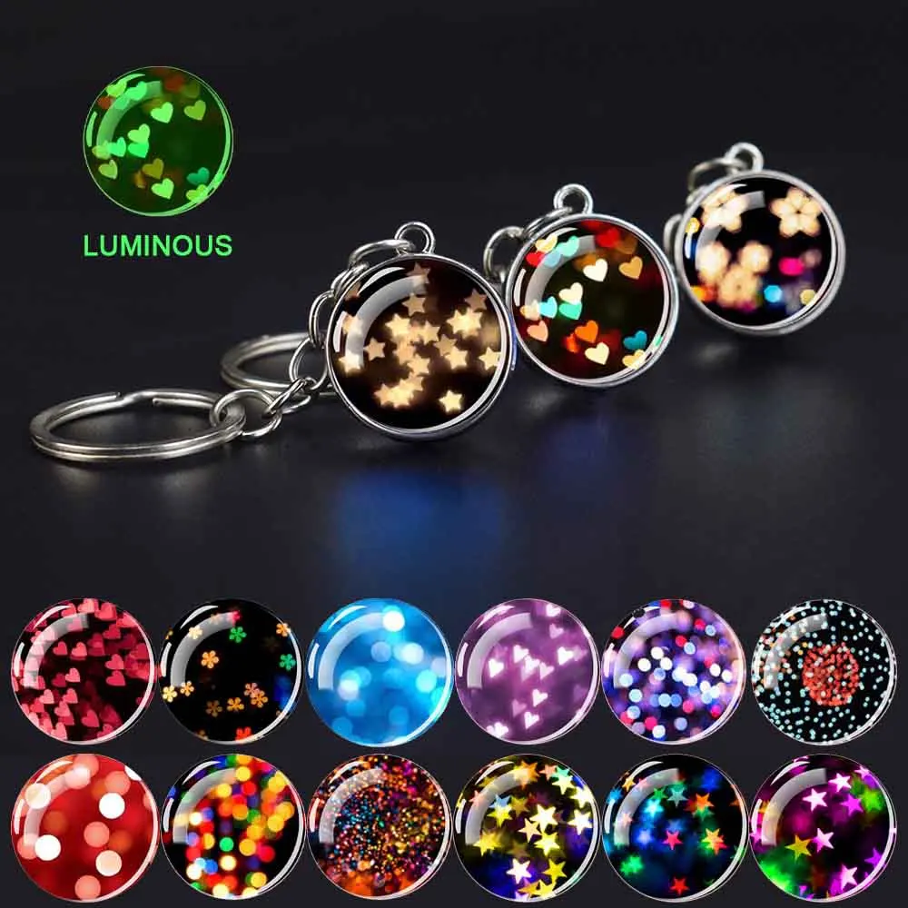 

Dark Glow Love Heart Keychains Colorful Flower Star Glass Ball Pendant Cute Keychain Luminous Key Chains Couple Birthday Gifts