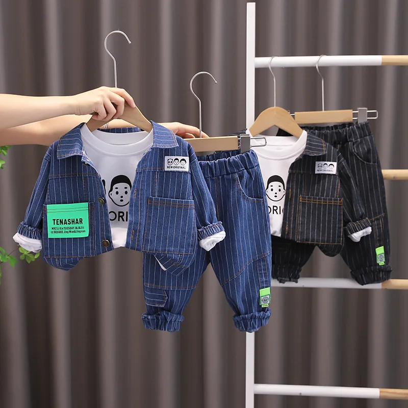 3 шт./комплект, детская джинсовая куртка с длинным рукавом и надписью 
3 шт./комплект, детская джинсовая куртка с длинным рукавом и надписью