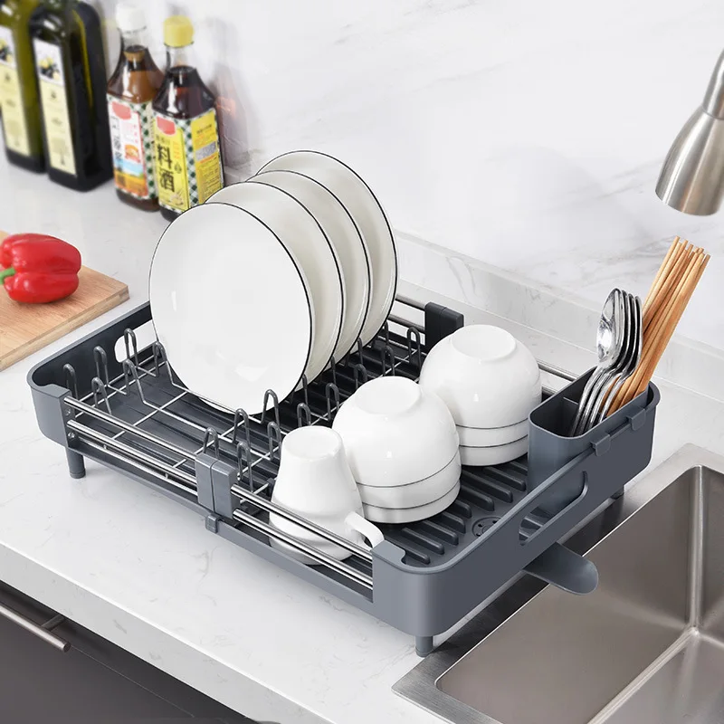 Stainless Steel Cutlery Adjustable Kitchen Plate Organizer With Drain Plate Over Sink Countertop Cutlery Storage Rack
Stainless Steel Cutlery Adjustable Kitchen Plate Organizer With Drain Plate Over Sink Countertop Cutlery Storage Rack