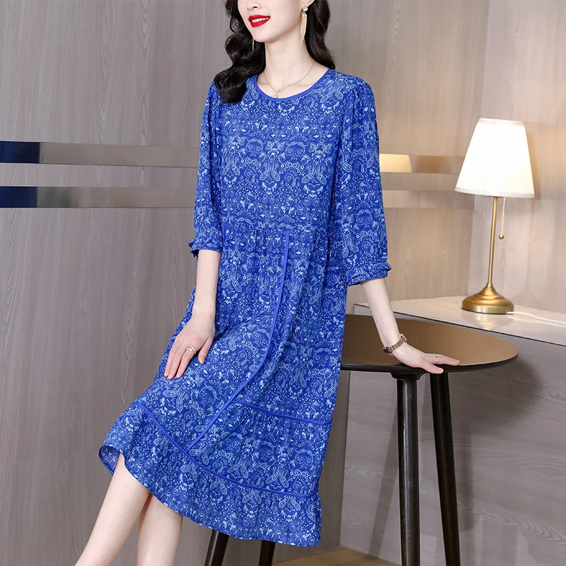 

Wealthy woman temperament of silk dress is chun xia new high-end western style loose mulberry silk French broken flower skirt