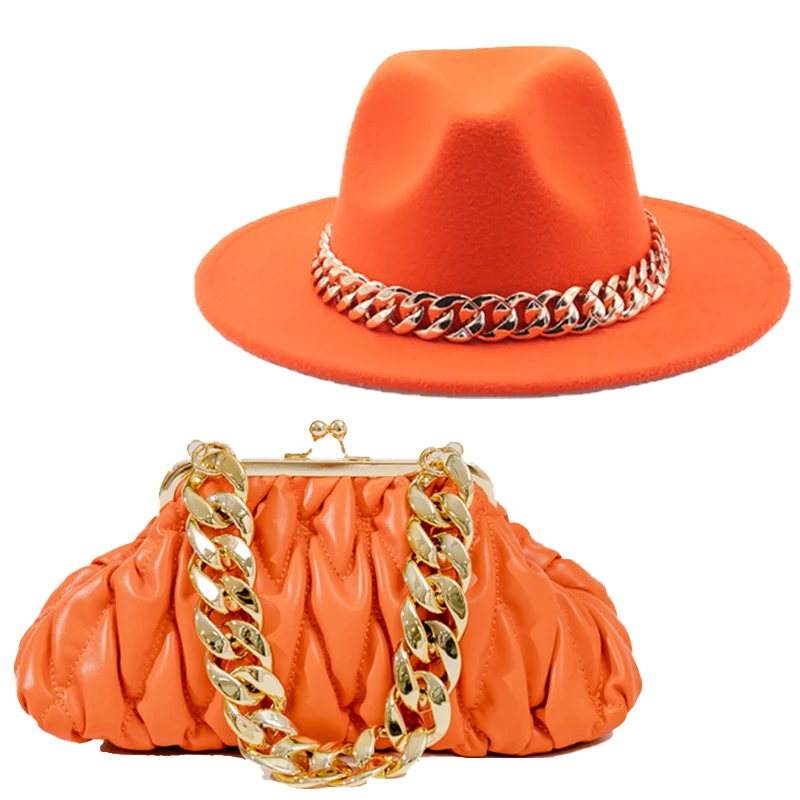Женский роскошный комплект из сумки и шляпы, золотистая сумка с цепочкой, женская сумка-тоут для церкви и вечевечерние, джазовая шляпа, Прям... 
Женский роскошный комплект из сумки и шляпы, золотистая сумка с цепочкой, женская сумка-тоут для церкви и вечевечерние, джазовая шляпа, Прям...